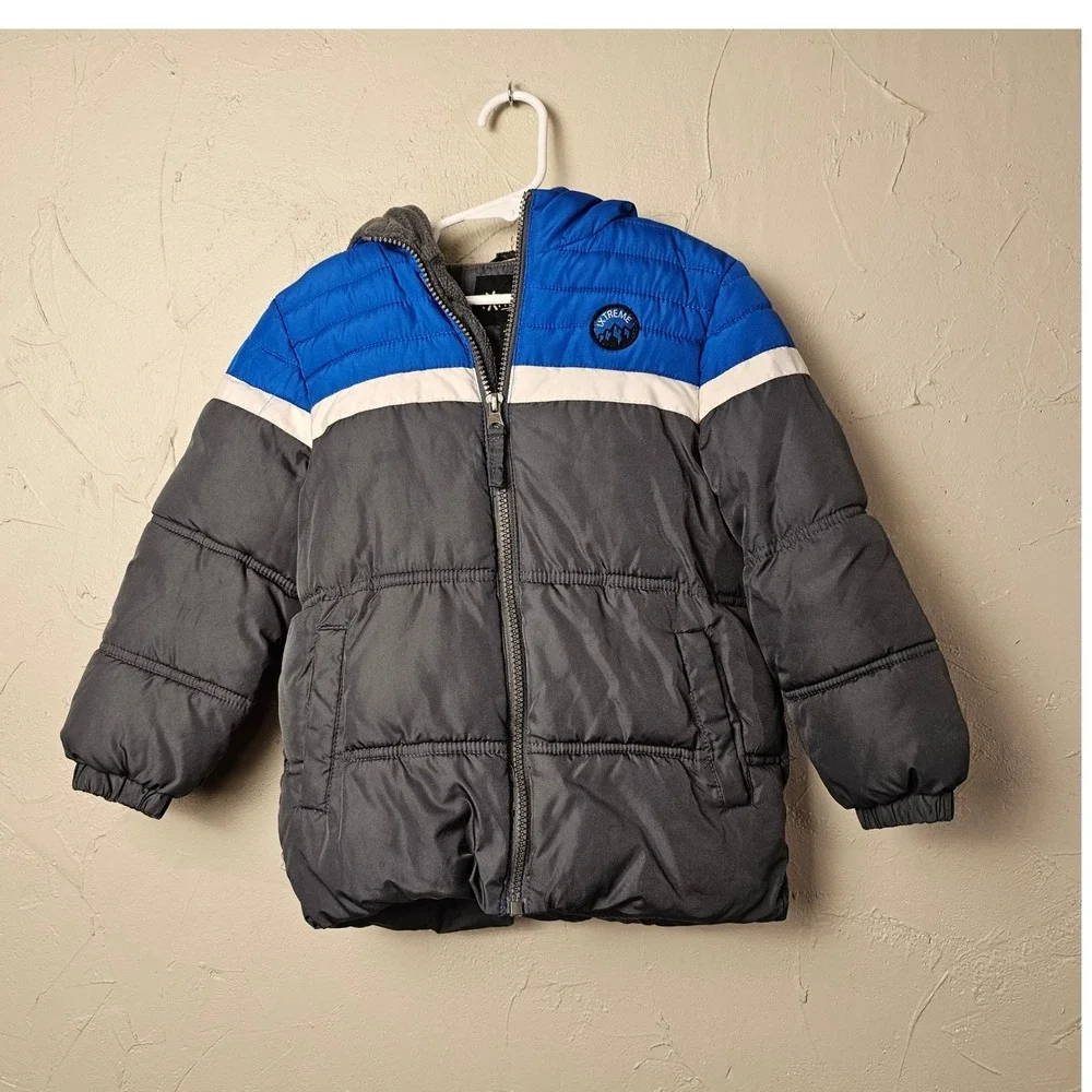 iXtreme Boys Puffer Jacket Blue White Gray Winter Hooded Size 4 Good‎ GUC
